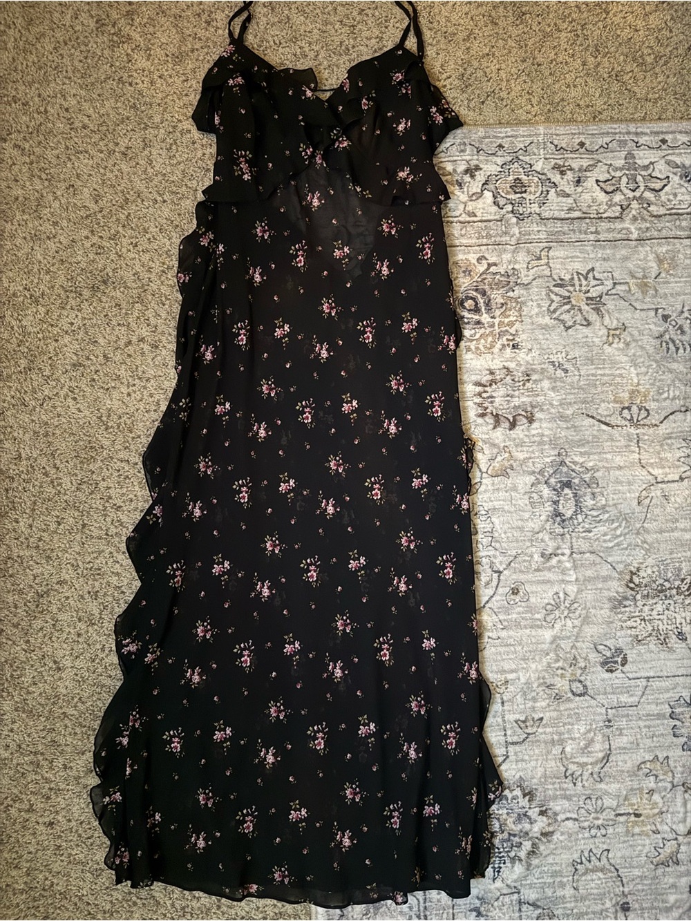 Victorias secret Dream Angels Wisteria Chiffon Black floral sheer dress Large - Picture 1 of 4